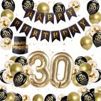 30. urodziny dekoracje mieszane koloru, 32in emulsja balony czarno złote, banner na urodziny, do dekoracji 30. urodzin