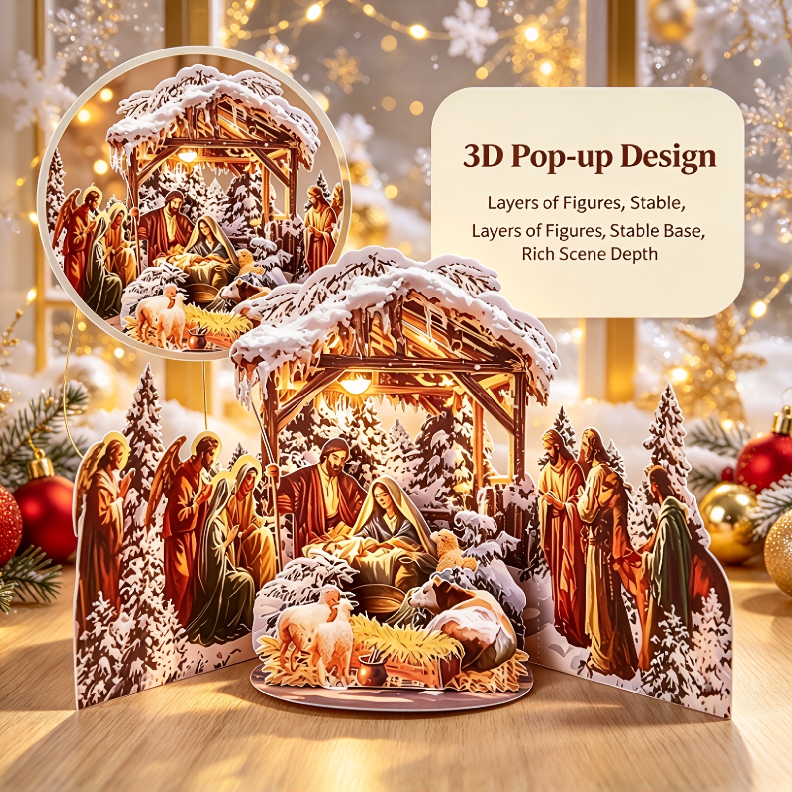 TEMU 1pc Pop Up Christmas Cards Nativity, 3d Holy Night Nativity, Religious Card With Envelope For Holiday, Manger Scene, , Holy Family, Handcrafted