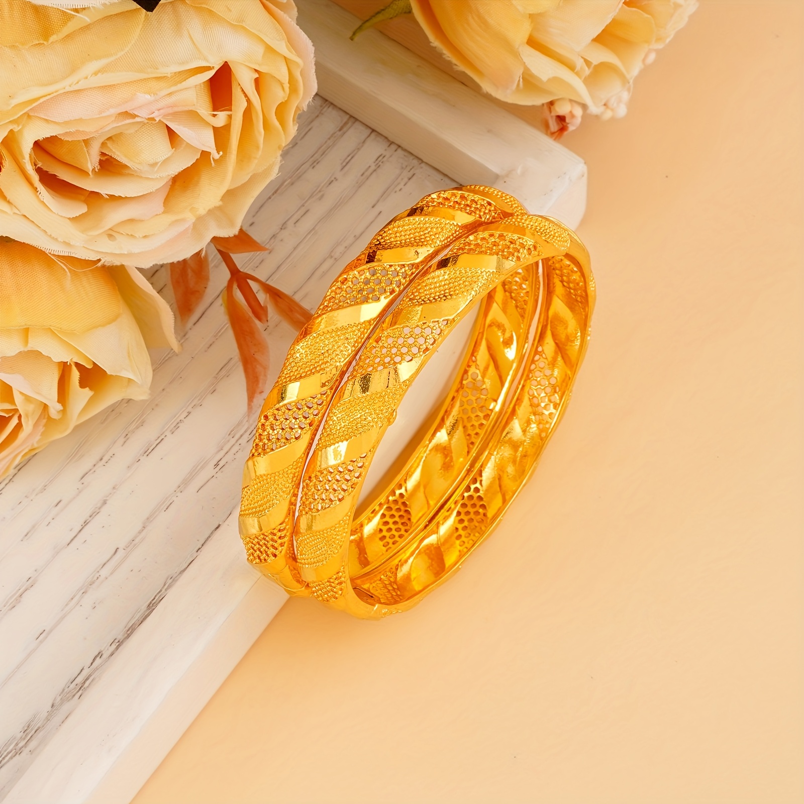 3pcs Golden Plated Openwork Bracelets for Daily Matching