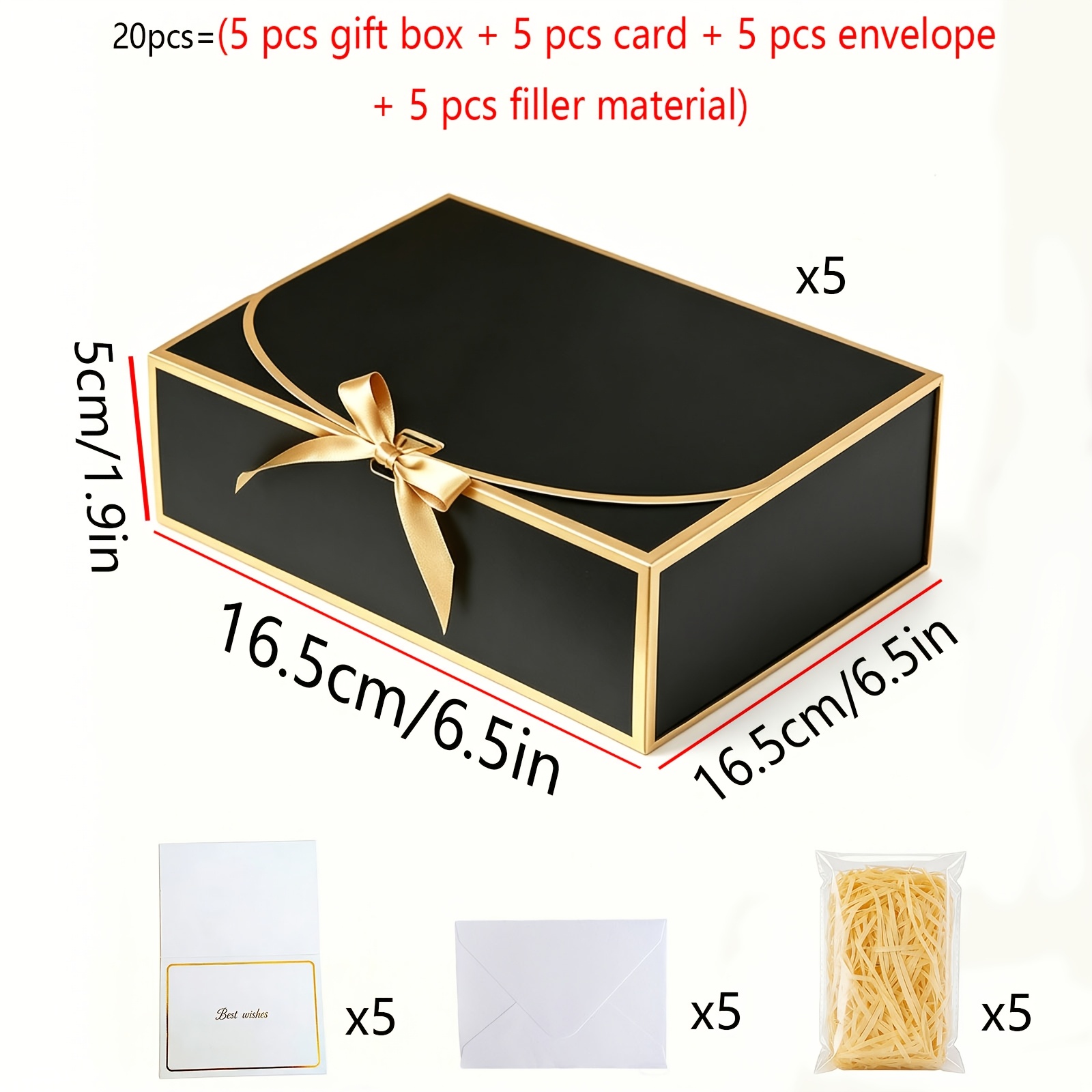 TEMU Gift For Her/him 20pcs Set: 5 Gift Boxes + 5 Greeting Cards + 5 Envelopes + 5 Raffia Bows With Black And Gift Box Set | Suitable For Mother's
