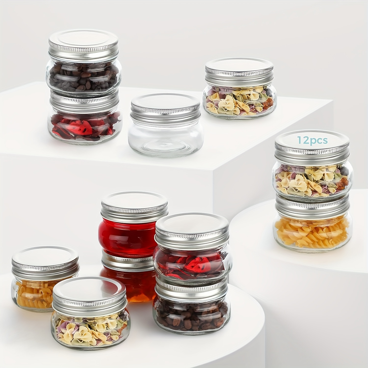 TEMU 12 Pack Mason Jars With Lids-airtight Lids For Food Storage, Perfect For Homemade Jam/honey, Party Favors, Christmas Gifts