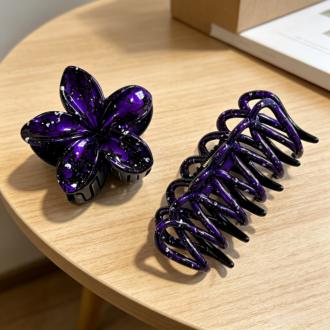 TEMU 2pcs Starry Sky Claw Clip, Includes Large Clip. Frangipani-style Claw Clip, Non-slip With , Suitable For Medium To Long Hair/ Suitable For Updos
