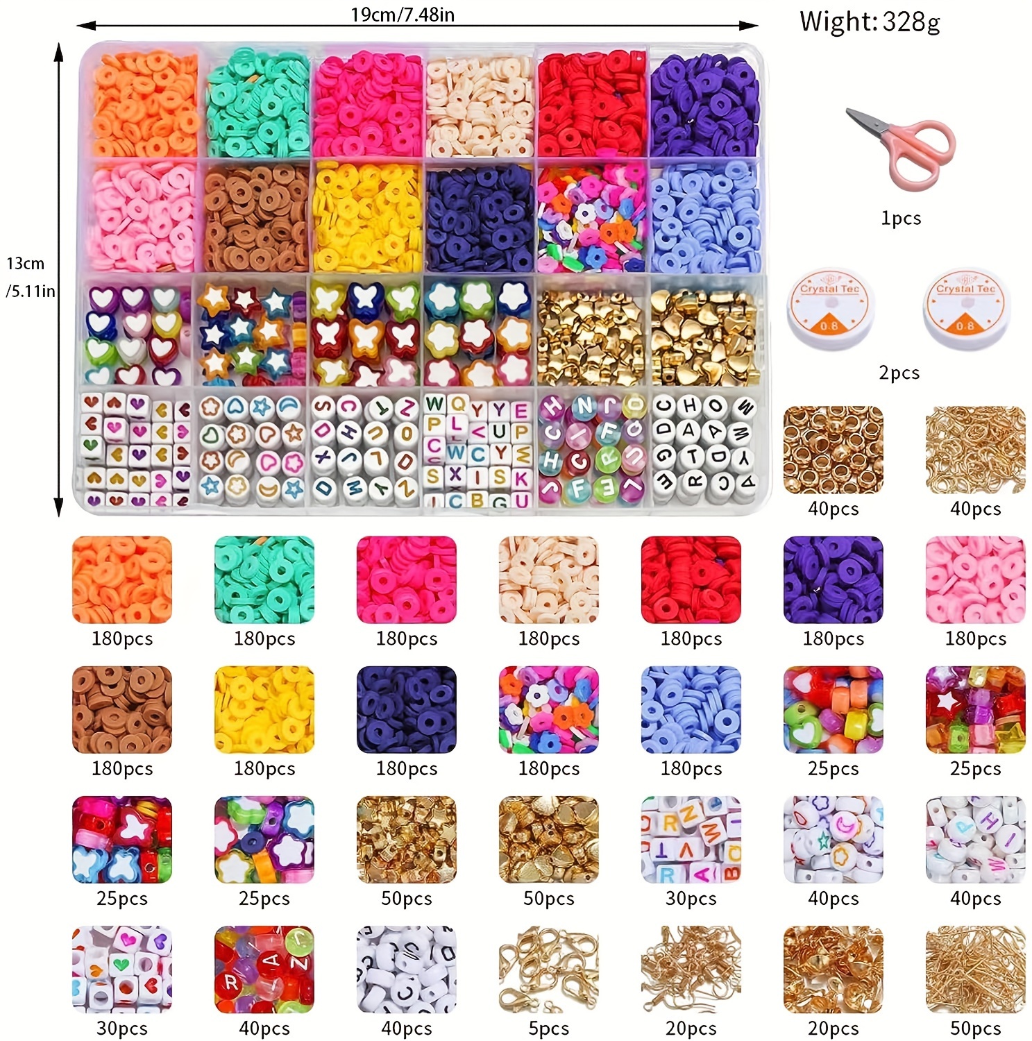 diy polymer clay bead jewelry making kit flat pre cut beads for friendship bracelets necklaces with cute butterfly heart star flower letter charms details 1