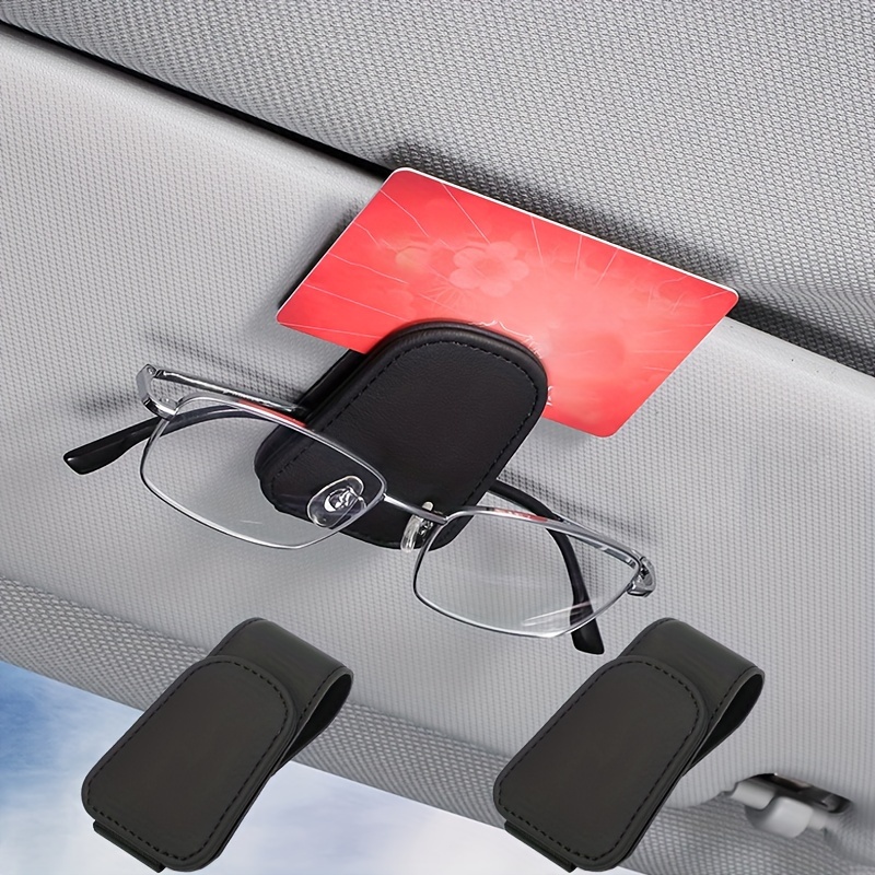 

2-pack Pu Leather Magnetic Glasses Holder, Flush Mount Eyeglasses Clip For Vehicle Sun Visor, Interior Accessories For Drivers Aged 14+