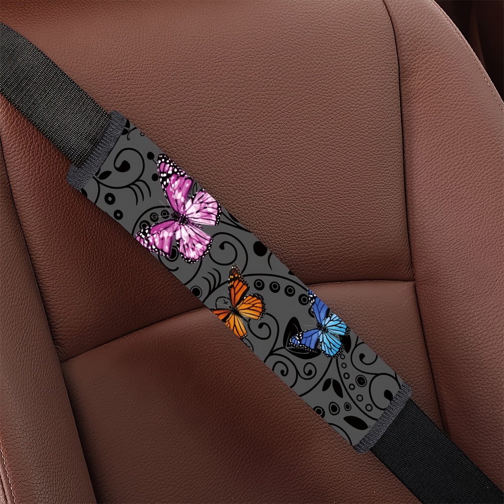 

1pc Floral Butterfly Print Car Seat Belt Cover Shoulder Pad Cushion - Polyester Fiber Surface Material, No Filler