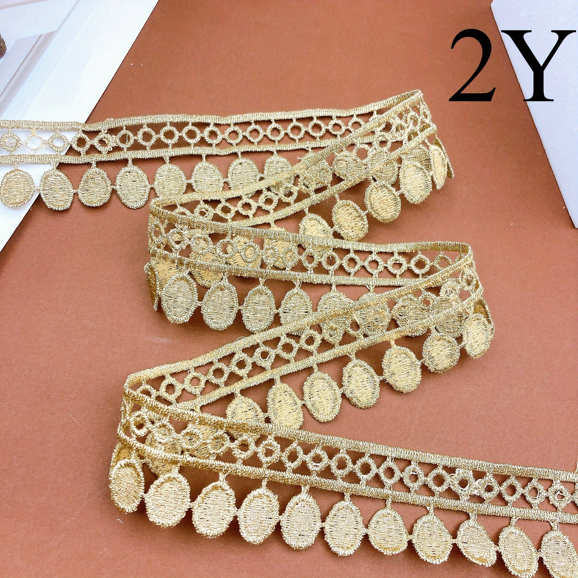 TEMU 2y/3.3cm/1.3in Lace Trim Accessory For Clothing, Pants, Dress Decoration Fabric Material, Hollow Lace Ribbon, Perfect For Mother's Day Gift