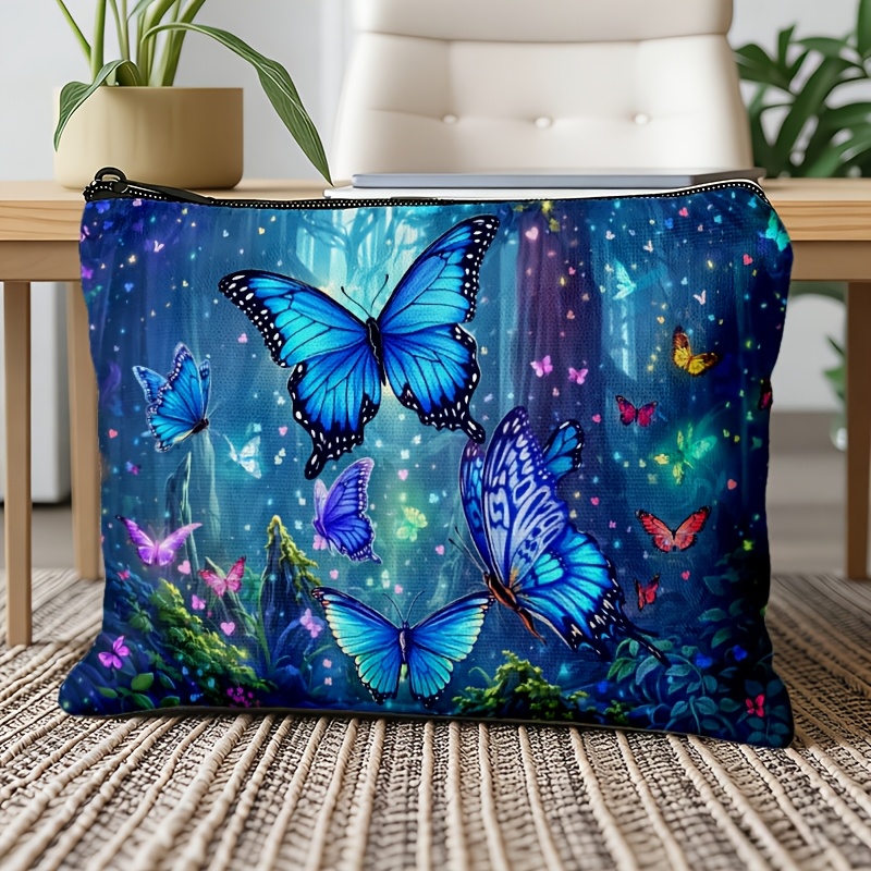 TEMU 1pc And Elegant Blue Pattern Makeup Bag, Quick Organization/lightweight And Portable, For Travel Toiletries/, Internet-famous Style/cozy And