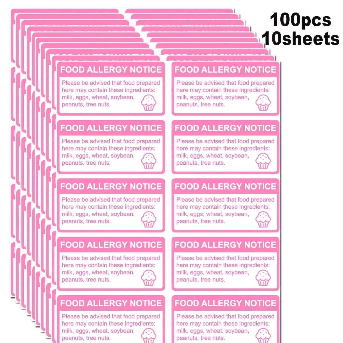 TEMU 100pcs/10sheets Pink 1x2 Inch Food Allergy Warning Labels Compatible For -free - Self-adhesive Alerts (peanut,, Milk, Egg, Wheat, Soy,) - For Bakeries, Restaurants, Kitchens, Pre-packed Foods