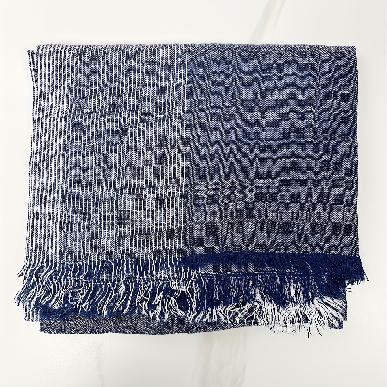 Image of Men's Lightweight Scarf In A Vintage Gradient Blue – A Fashionable Shawl For Spring And Autumn, Unisex Korean Style Accessory