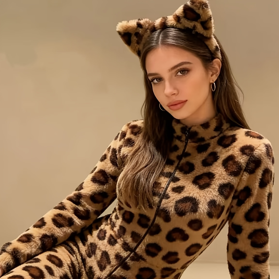 Leopard Hair Band Suitable For Daily Face Washing, Sexy Tortoise Headband, Cat's Ears ( Cat-ear Shaped Bread) Plush Top Hair Band Headwear