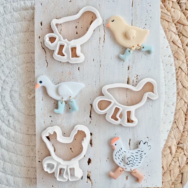 TEMU Juego de 3 cortadores de pollo para arcilla y moldes G-Clay de bricolaje - Formas de , y con patrones calados para fabricación de joyas,