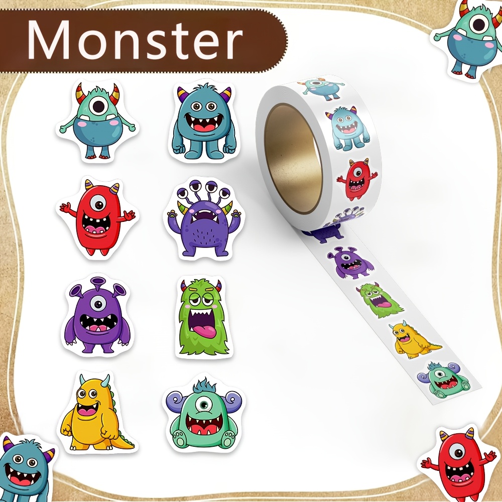 TEMU 500pcs Roll Of Irregularly Shaped Cute Big-mouthed Monster Stickers, Suitable For Diy Decoration On Notebooks, Phone Cases, Skateboards, And