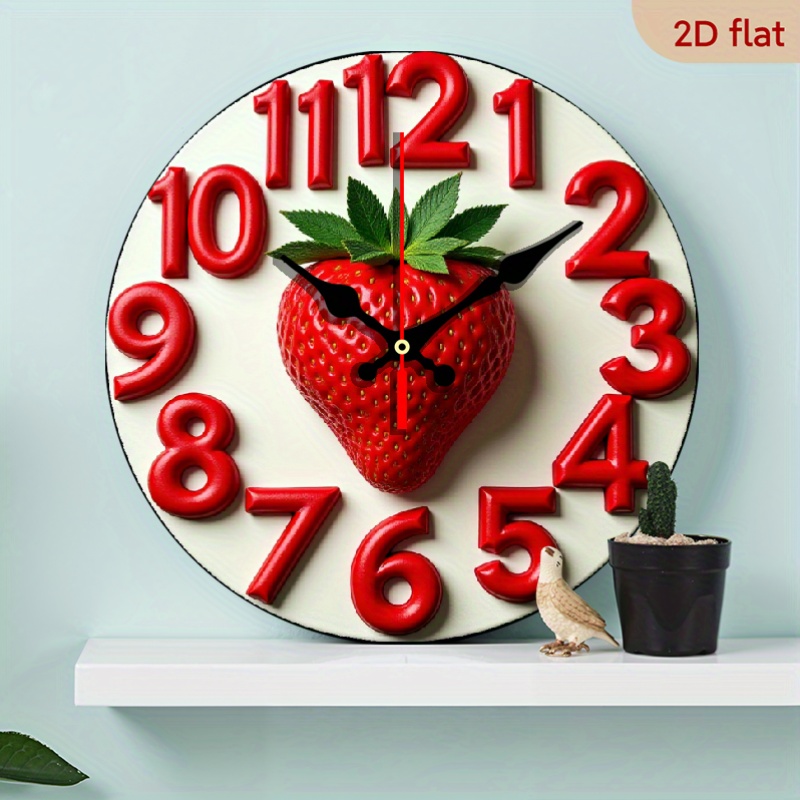 TEMU 10-inch Strawberry Wall Clock - Silent Non-ticking Battery, Room Decor With Strawberry Fruit - Artificial Wood Round Clock (aa Batteries Not
