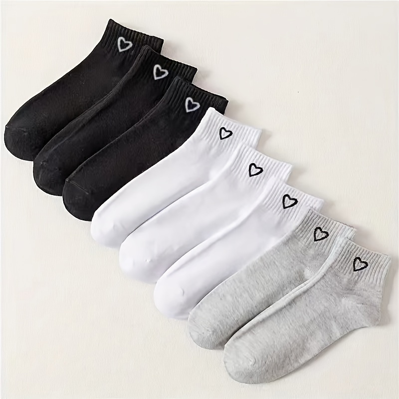 

8 Pairs Heart Print Socks, Simple & Comfort All- Ankle Socks For Autumn, Women's Stockings & Hosiery