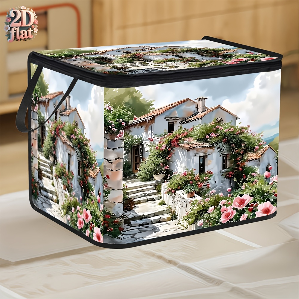 TEMU A Large-capacity Foldable Storage Basket With Lid, Featuring Character Patterns In A Rustic , 2d Flat. Suitable For Home Use As A Foldable