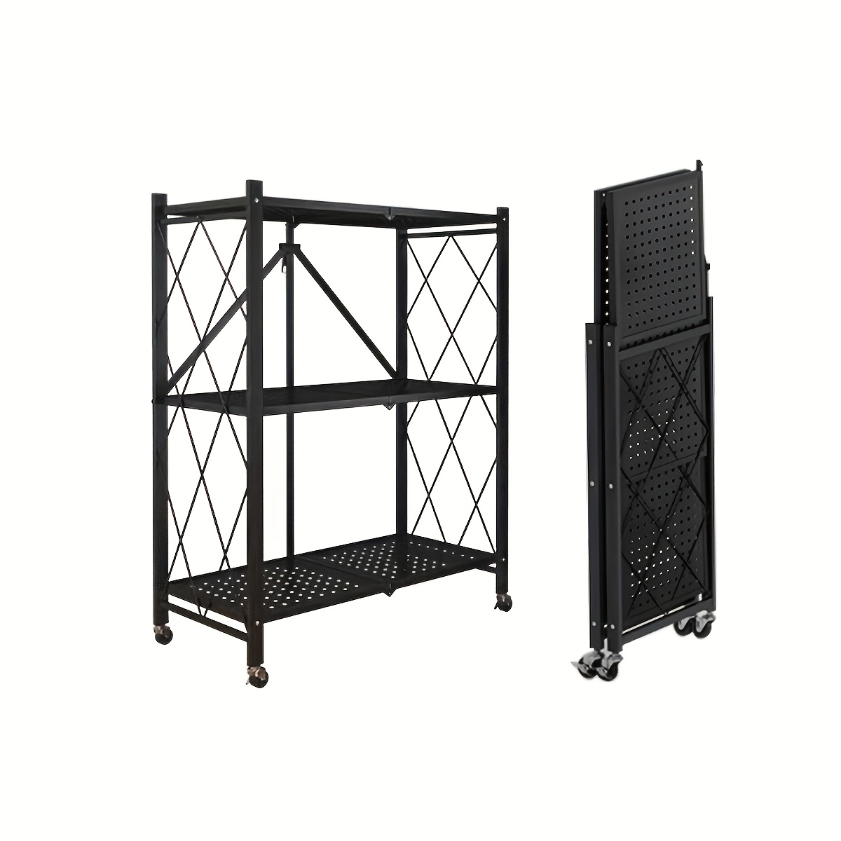 for mg times folding rack folding shelf storage shelf rust resistant large capacity easy to move casters with stoppers easy assembly microwave stand kitchen standing shelf