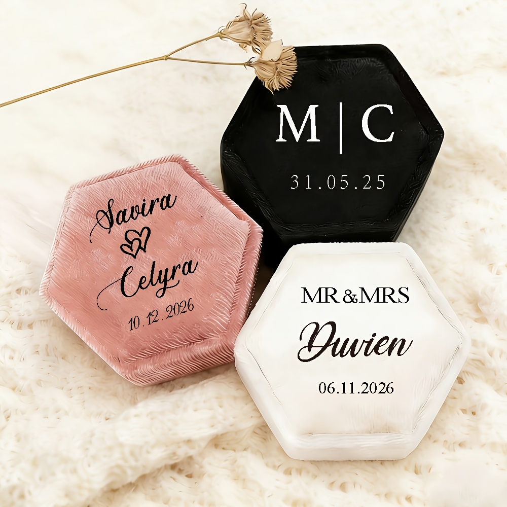 Personalized Hexagonal Velvet Ring Box, Customized Keepsake Holder