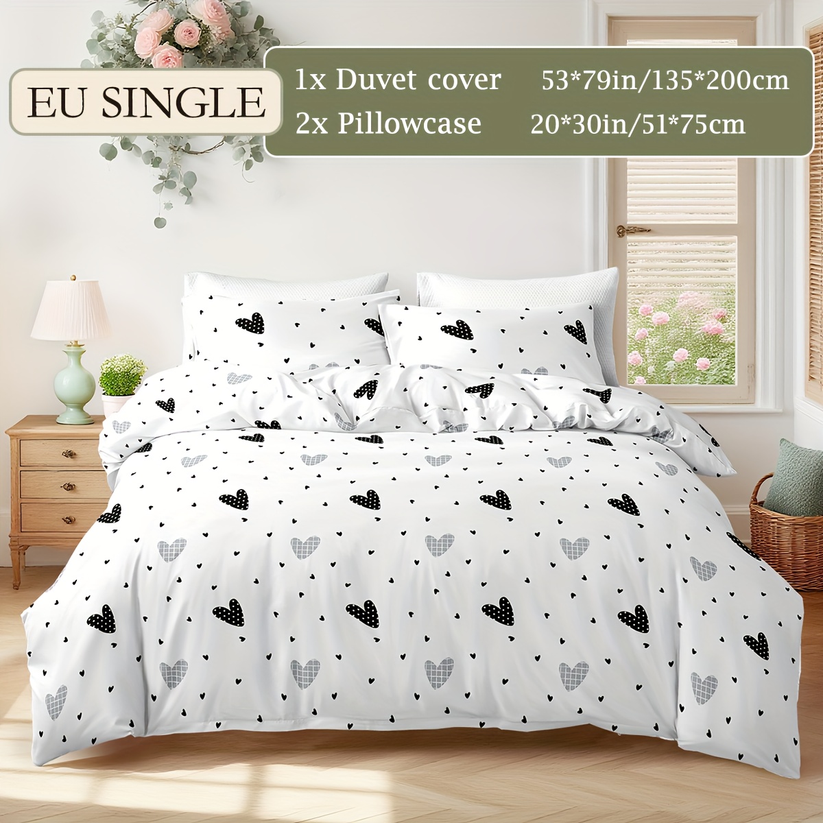 3pcs Heart Pattern Printed Duvet Cover Set (excluding Duvet And Pillow Inserts)