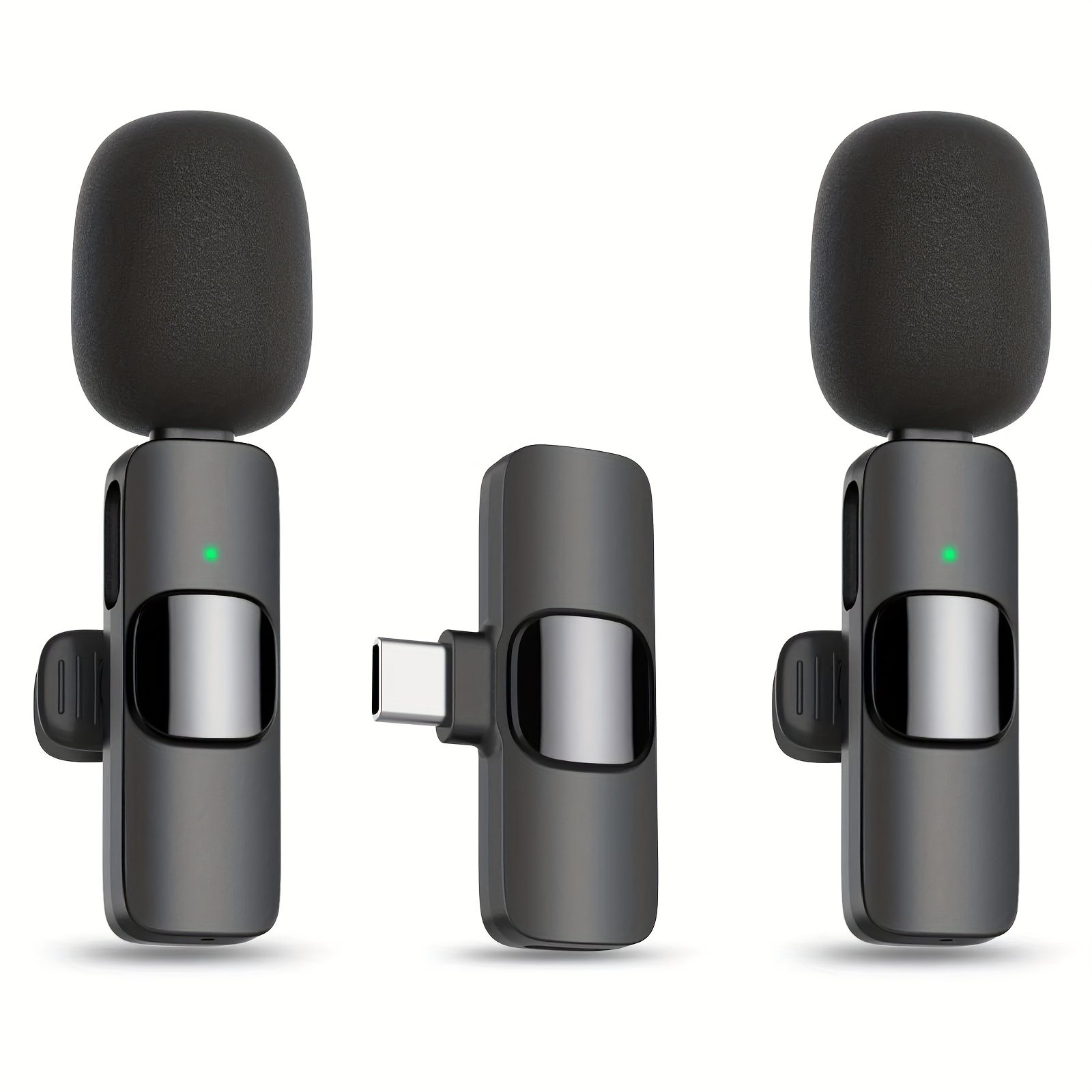 two sets of plug and play wireless lavalier microphones with noise cancellation chips 8 hour rechargeable battery compatible with type c interface smartphones   filming interviews   vlog youtube and wireless microphones for singing