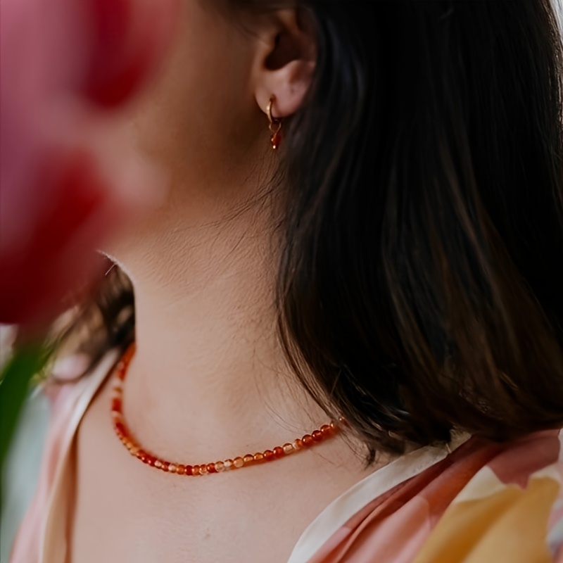 Natural Stone Delicate Beaded Necklace with Orange Red Carnelian