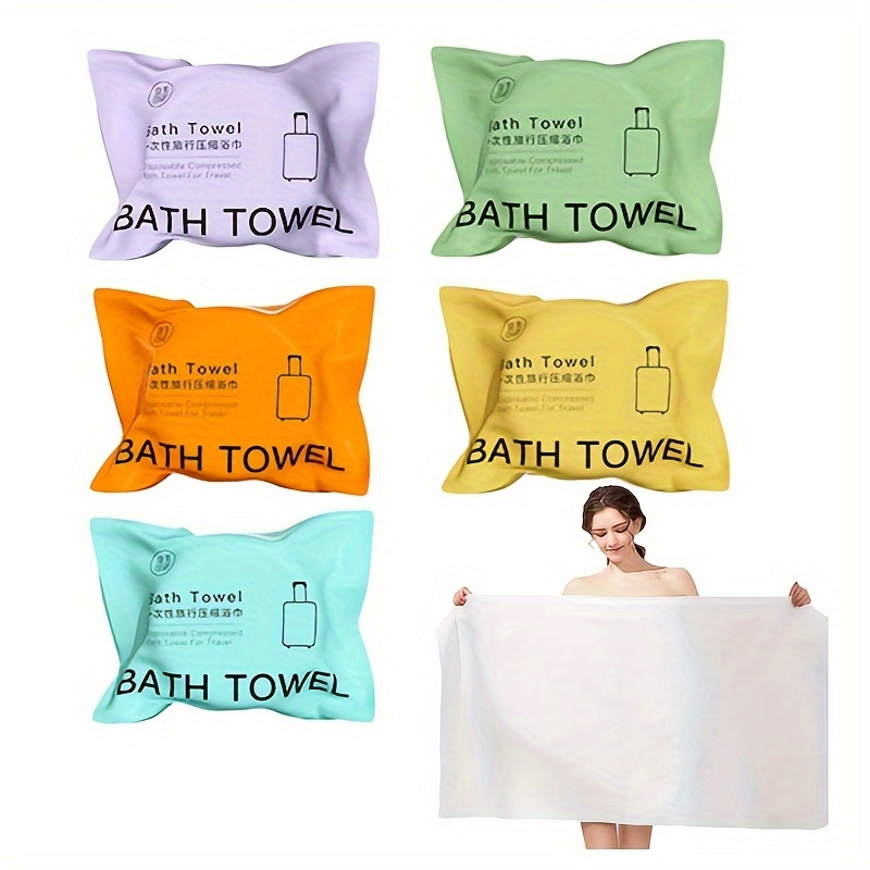 

5pcs Compressed Bath Towel, Disposable Bath Towel, Portable And Lightweight, Suitable For Hiking, Camping, Swimming And Travel, Hotel