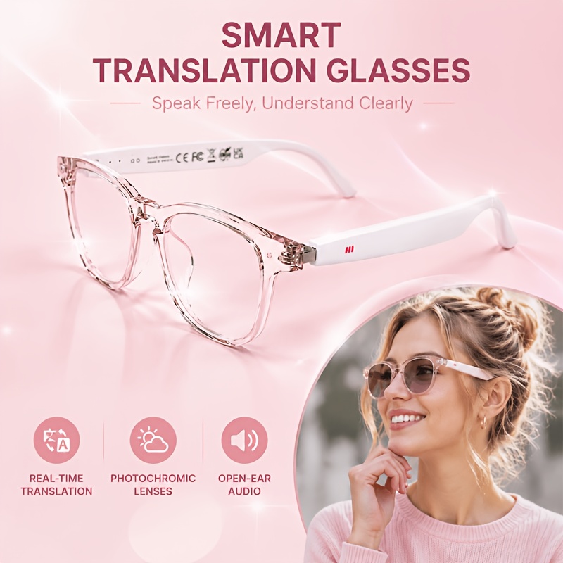 TEMU 2026 Smart Translation Glasses With Real-time Video Translation In 160+ Languages, Voice/speech Translator, App-controlled Photochromic Suitable