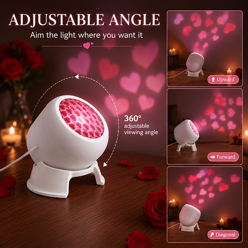 TEMU Amill Usb-powered Led Heart Projection Lamp With Dynamic Rotating Heart Suitable For Valentine's Day, Christmas, Birthday Parties, Usb Projector