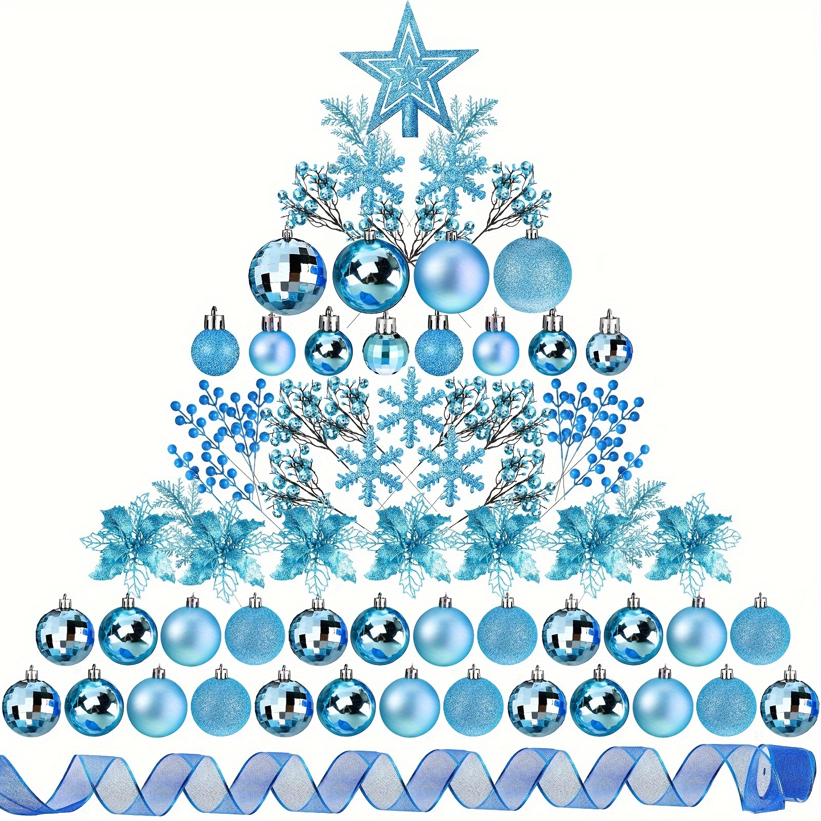 

94 Pieces Christmas Tree Decorations Set Including Christmas Tree Ball Ornaments Christmas Glitter Poinsettia Flowers Decorations Glitter Berries Stems For Holiday Wedding Decor (blue)