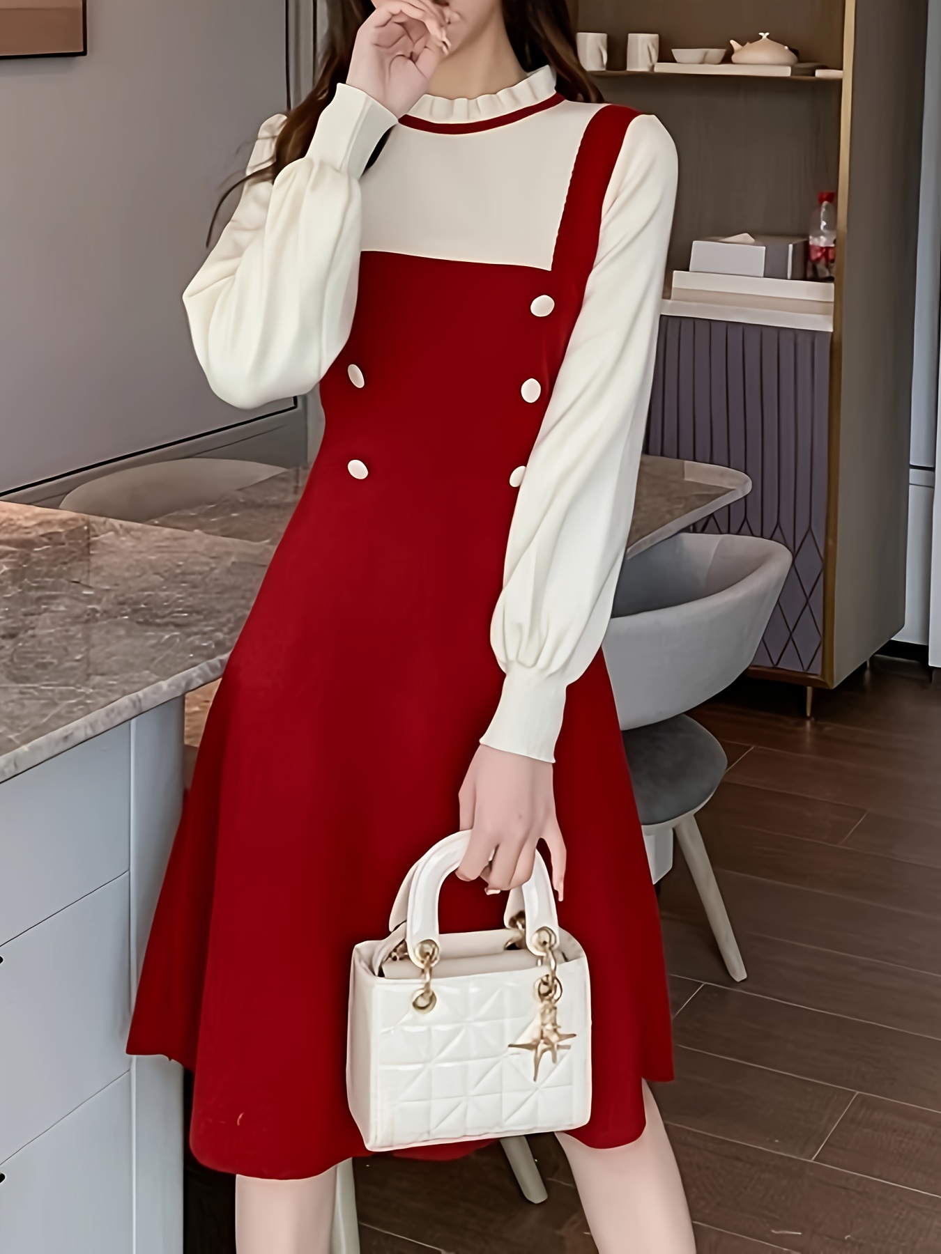 slim fit dress slacks Nieve Red Two Piece Knit Mini Dress and Cardigan - 14 main image 1