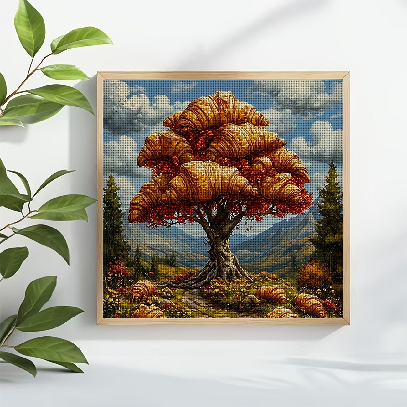 Cross Stitch Printed Kit, Frameless Autumn Forest Leaves Design