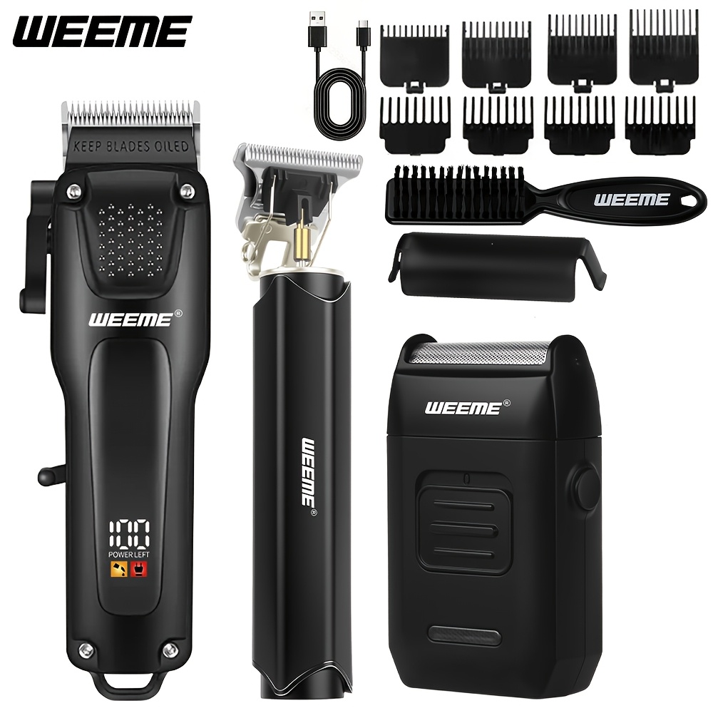 TEMU Weeme 3pcs Men's Professional Hair Clipper Set, Precision Trimmer & Razors For Men Shaving, Electric Grooming Tools With Guide Combs, Cordless