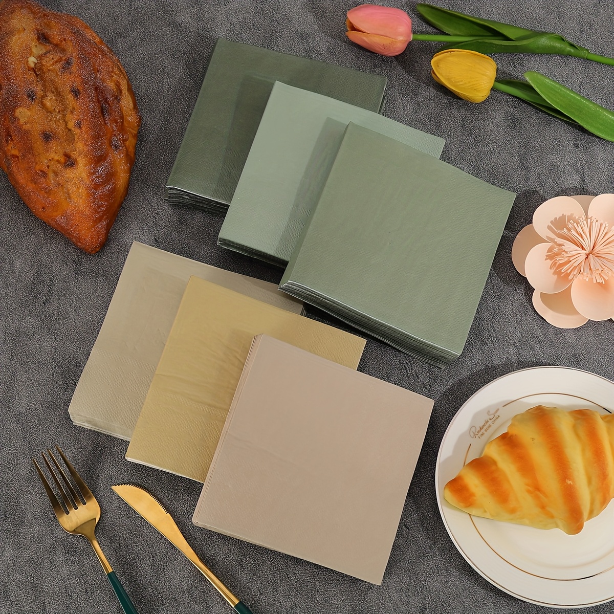 E-shop 120 Stück, Sechsfarbige Elegante Luxuriöse Bedruckte Servietten, Gefaltete Größe 4,92*4,92 Zoll, geeignet für Restaurant-Servietten,