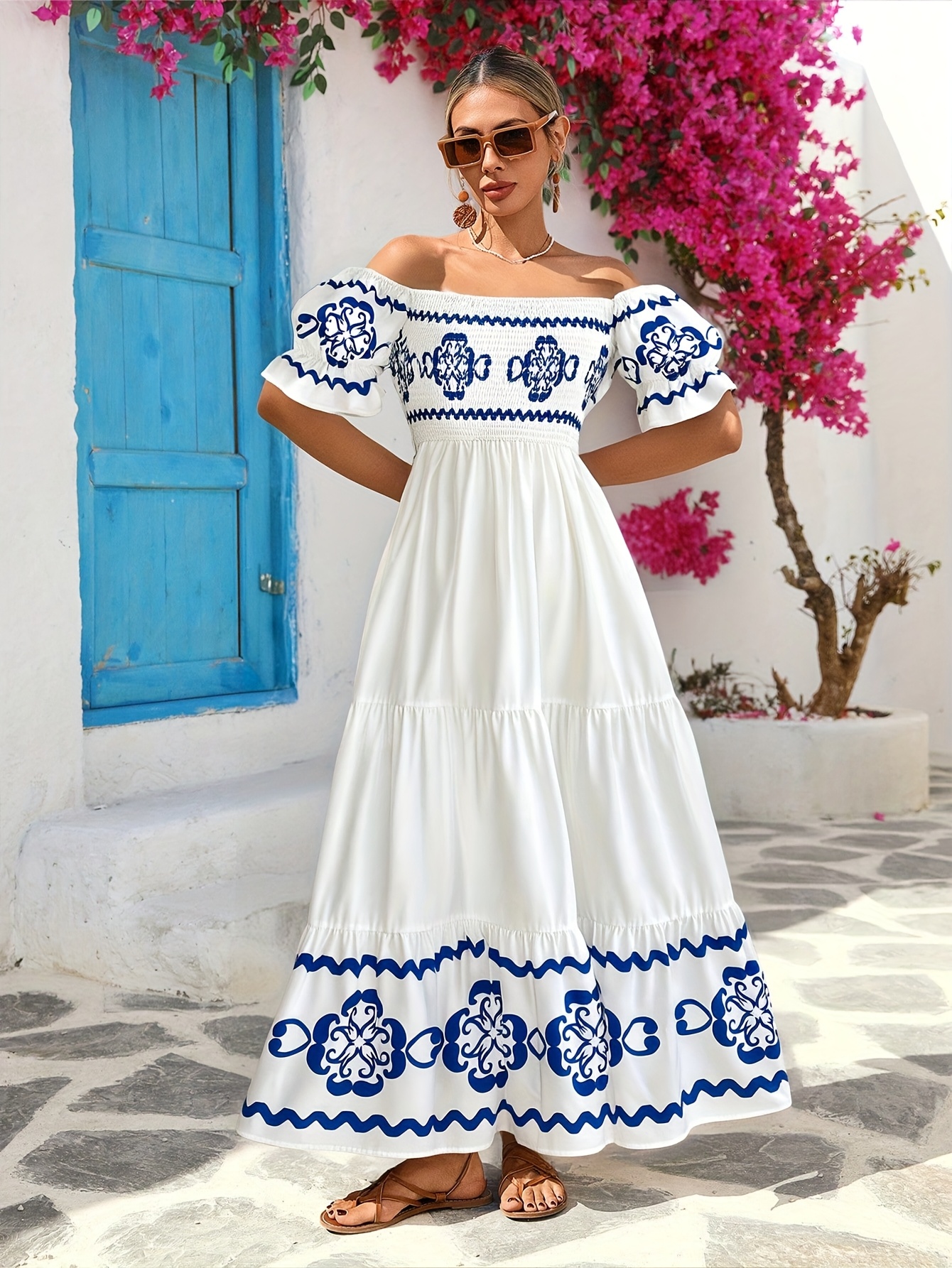 womens shoulder dress womens vacation dress sundress - Temu Sweden