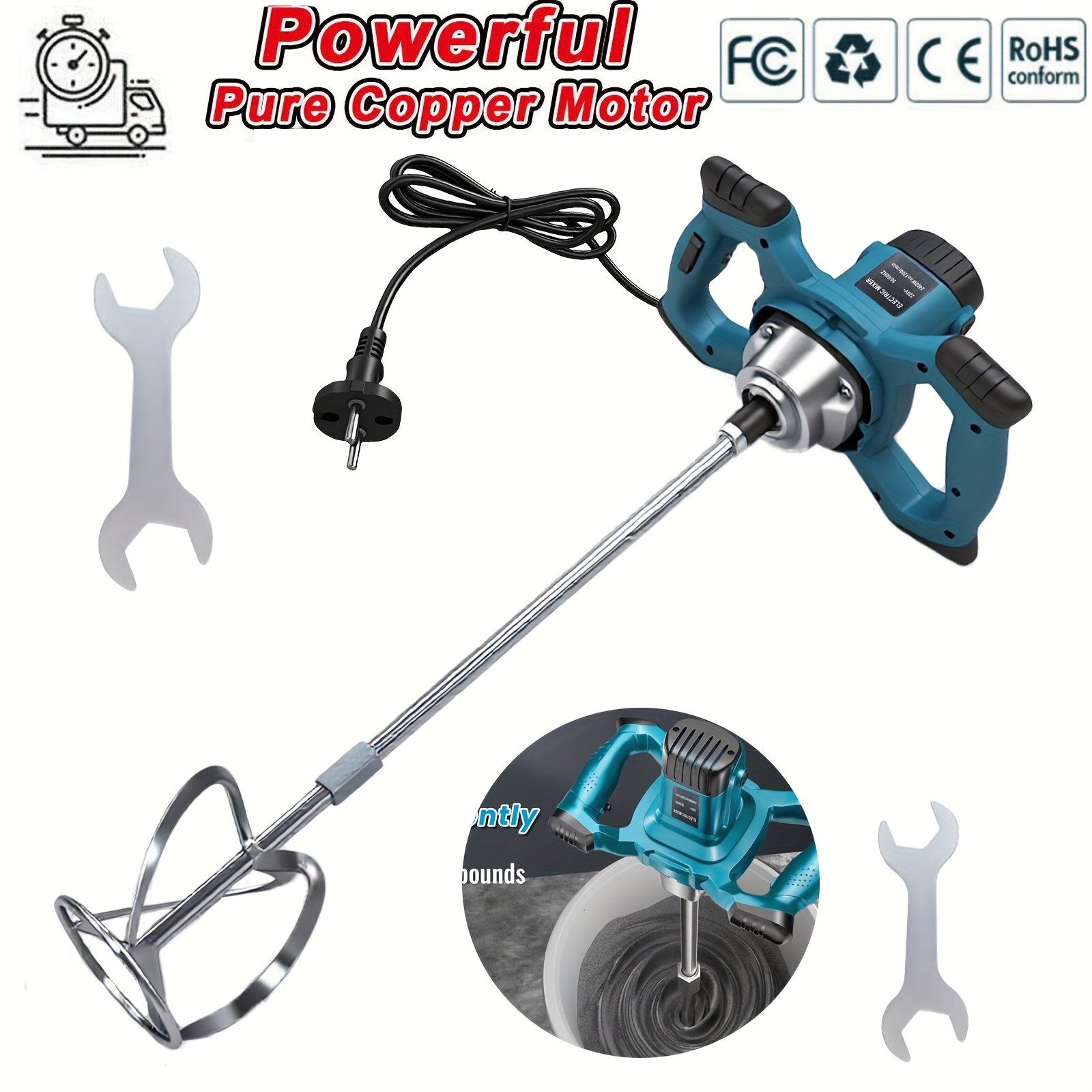 400w Wired Concrete Cement Mixer, Electric With 6 Mode Speed, Handheld Mixer Stirring Tool Suitable For Mixing Feed, Plaster, Paint, Cement, Mortar And More