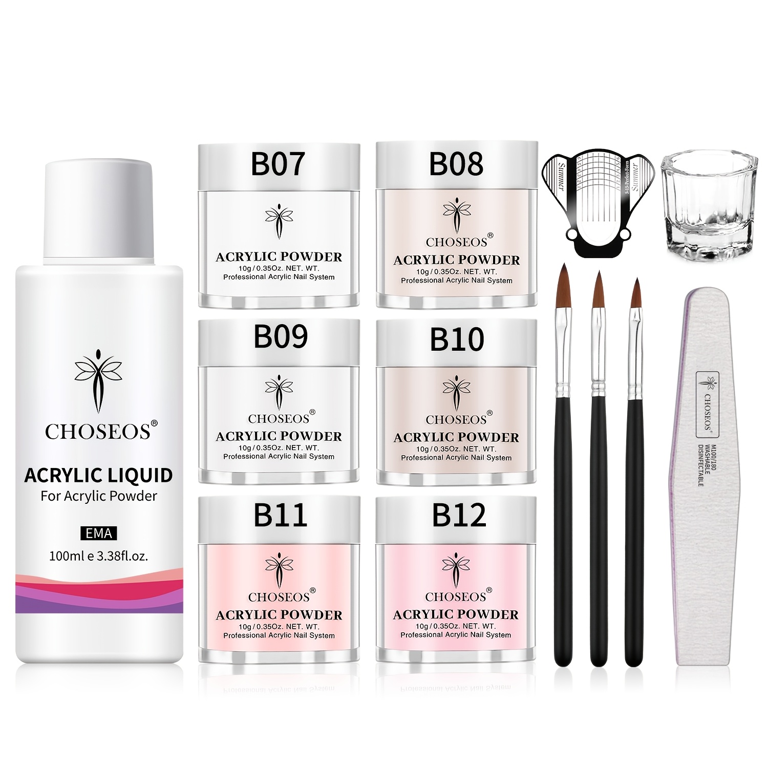 Image of 6 Colors Acrylic Nail Powder Set (0. Each) & 3.38fl.oz Acrylic Liquid & 25pcs Manicure Tool Kit For Diy Nail Art, Fast Drying & Long-lasting & High Shine