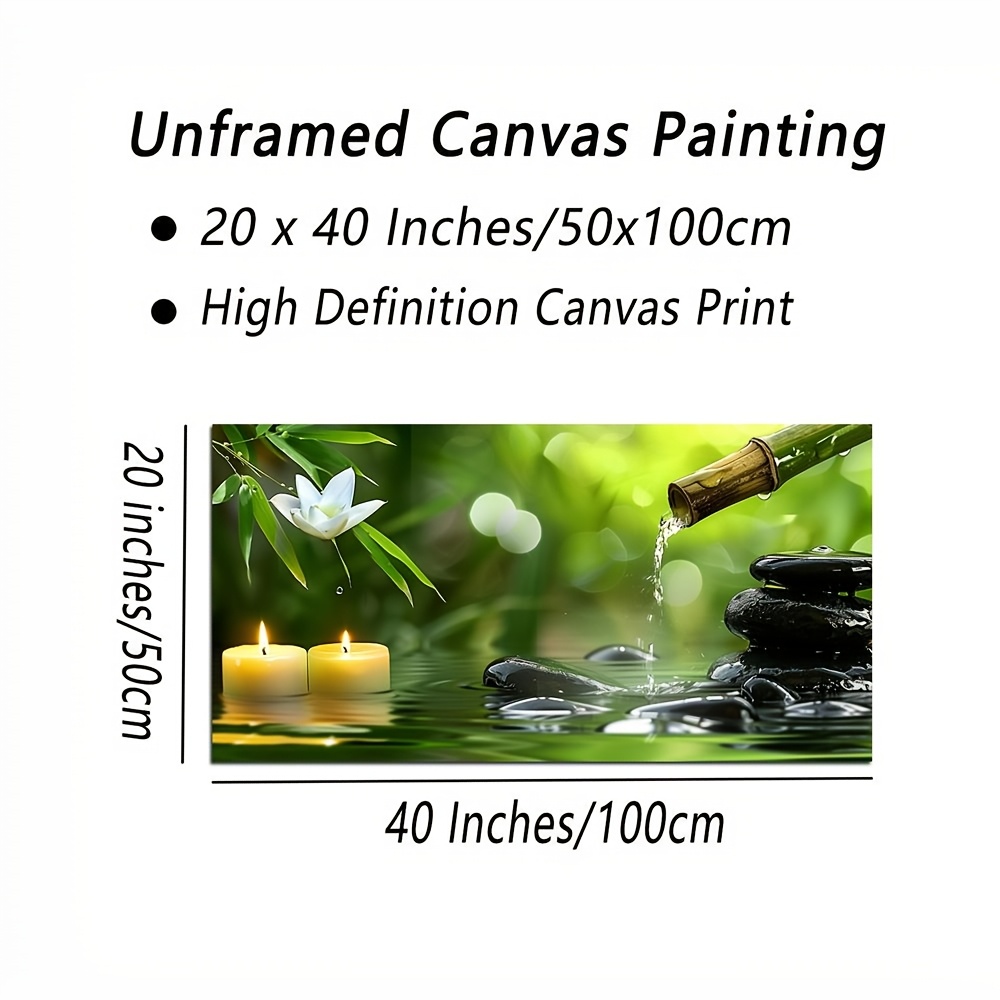 TEMU [unframed ] Large 20x40" Unframed Canvas Art - Water & Candle Scene With Lotus Flower, Modern Bohemian Style, Vibrant Abstract Wall Decor For