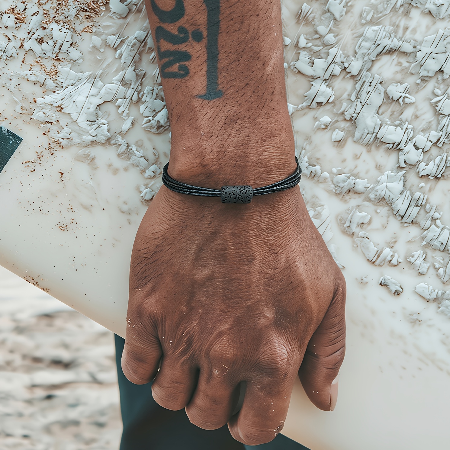 TEMU Boho Surf Armband, Handgemaakte Geweven Armband, Essentiële Olie Diffuser Armband, Verstelbare Zwarte Armband, 1 stuks
