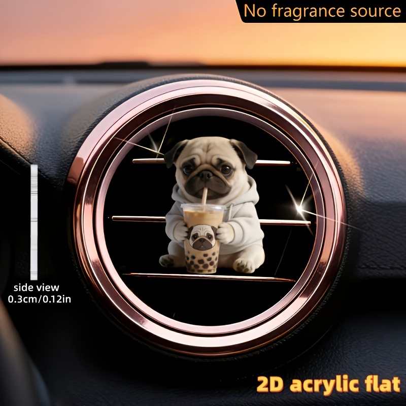 TEMU Plat 2D, 1 pièce, Décoration de pince pour bouche d'aération de voiture avec motif de buvant du thé , " parfum", avec deux tampons éponge