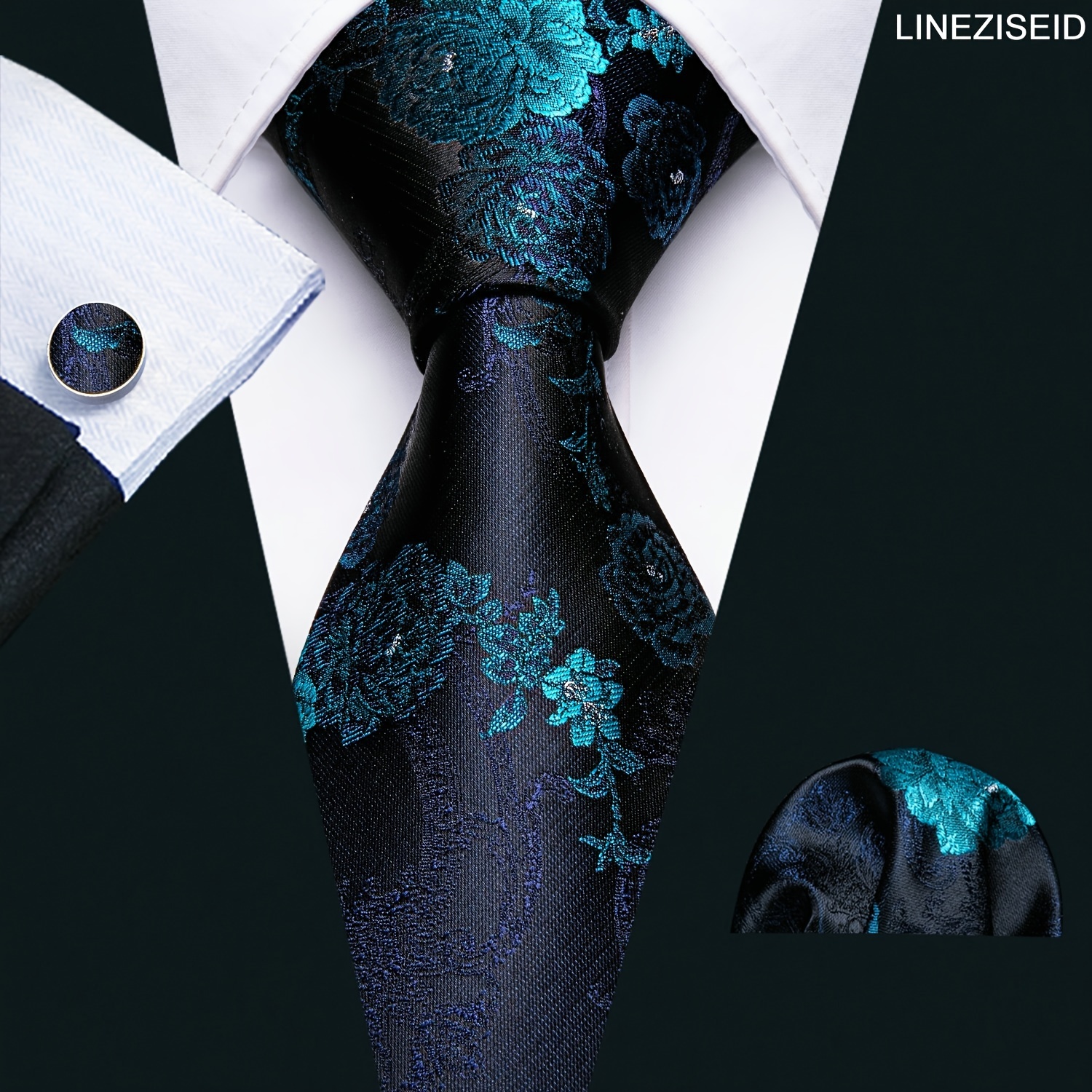 

3pcs/set Men's Silk Classic Floral Necktie With Hanky And Cufflinks For Business & Wedding