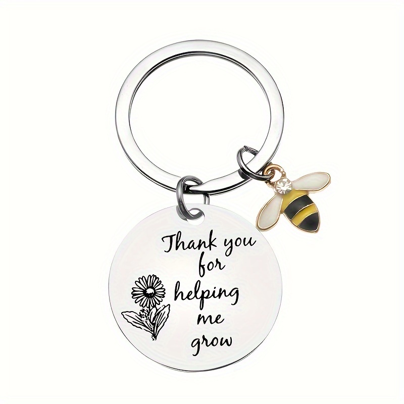 1pc Thank You For Helping Me Grow Thanksgiving Teachers, European And American Stainless Steel Keychains With Engraved Characters For Wholesale