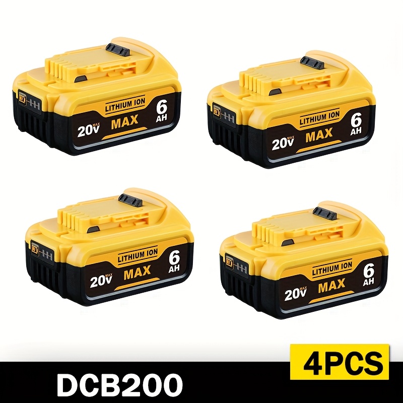 TEMU 4-Pack 20V 6.0Ah Remplacement pour batterie Dewalt 20V avec indicateur de charge LED Compatible avec Dewalt DCB200 DCB204 DCB206 DCB201 DCB203