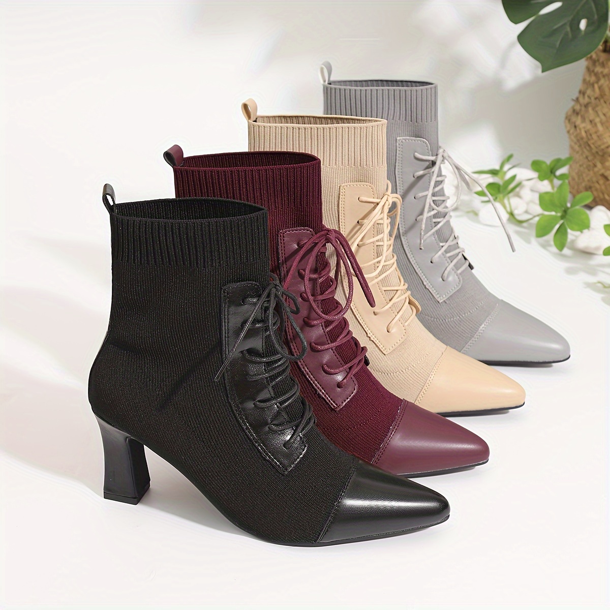 

[customer ] Chic Solid Color Pointed-toe High Heel Ankle Boots For Women - Slip-on, With Adjustable Laces, Comfortable Style For Casual Wear