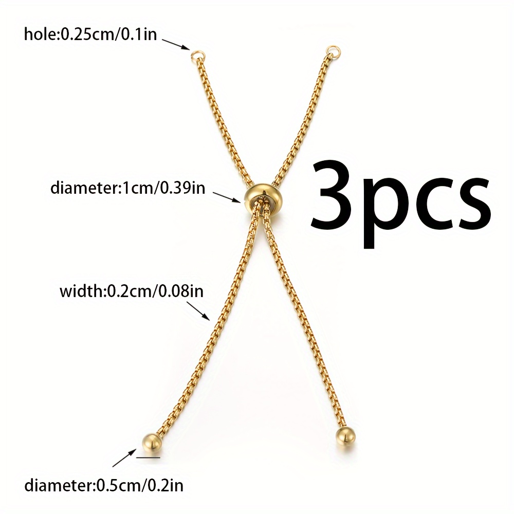 Image of 3pcs Stainless Steel Slider Chain Adjustable Blank Bracelet Chain For Jewelry Making Basic Accessories For Diy Fashion Bracelet With Double Ring Attached Charms