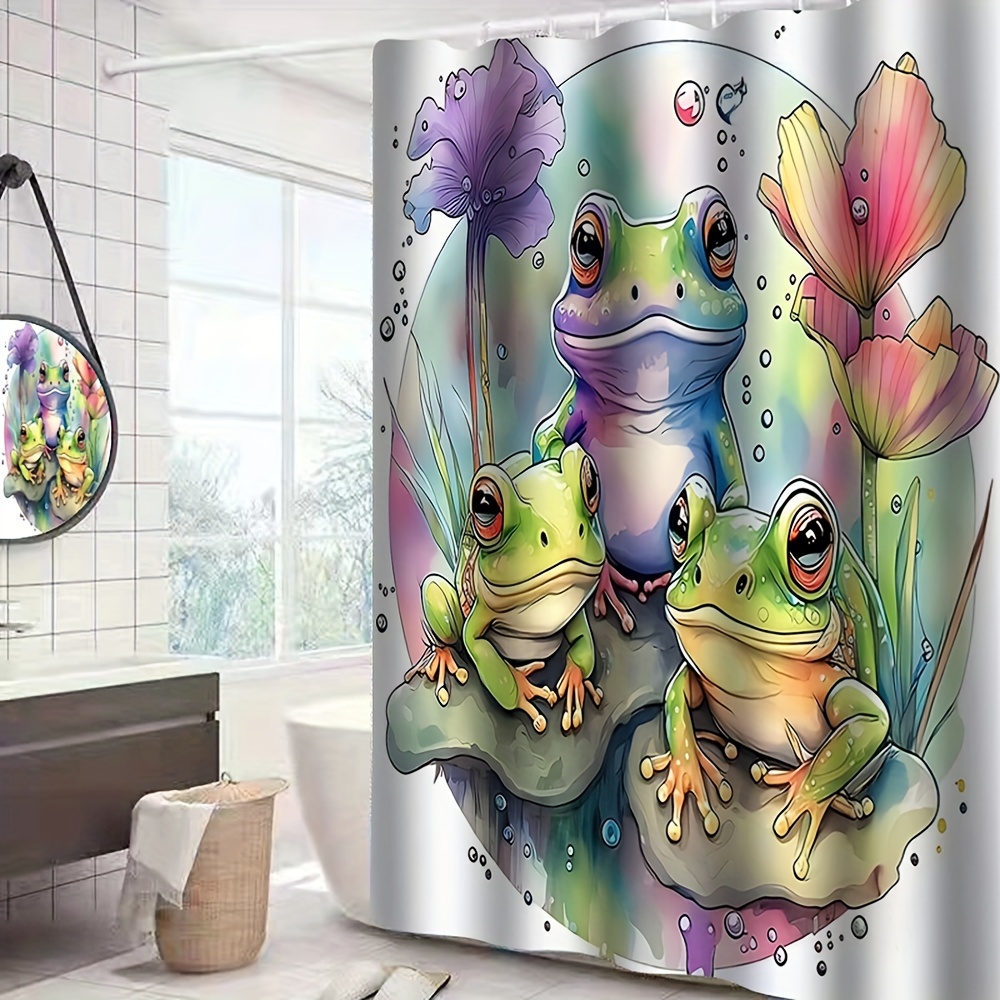 1/4pcs Frog Floral Printed Shower Curtain Set, Waterproof Shower Curtain  With Hooks, Non-slip Mat, Toilet Lid Mat And U-shape Rug, Decorative  Bathroom