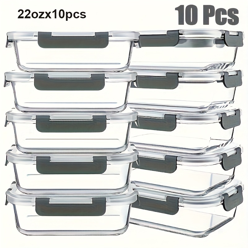 TEMU 10pcs High- Pre-meal Preparation Container Set - Sealed, Leak-proof, Microwave-safe, Dishwasher Safe, Food-grade Glass Lunch Box, Suitable For