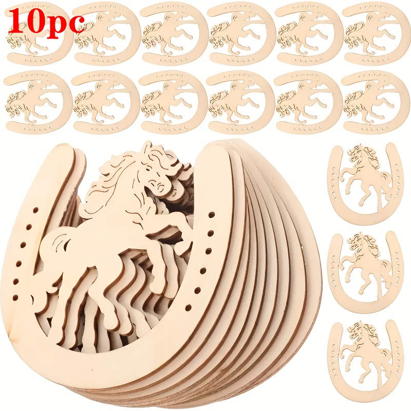 Image of 10 Wooden Horse-shaped Wood Slices For Diy Painting And Doodling Crafts, Wooden Hanging Ornaments And Decorations For Holiday, Wedding, Party, And Home Decor