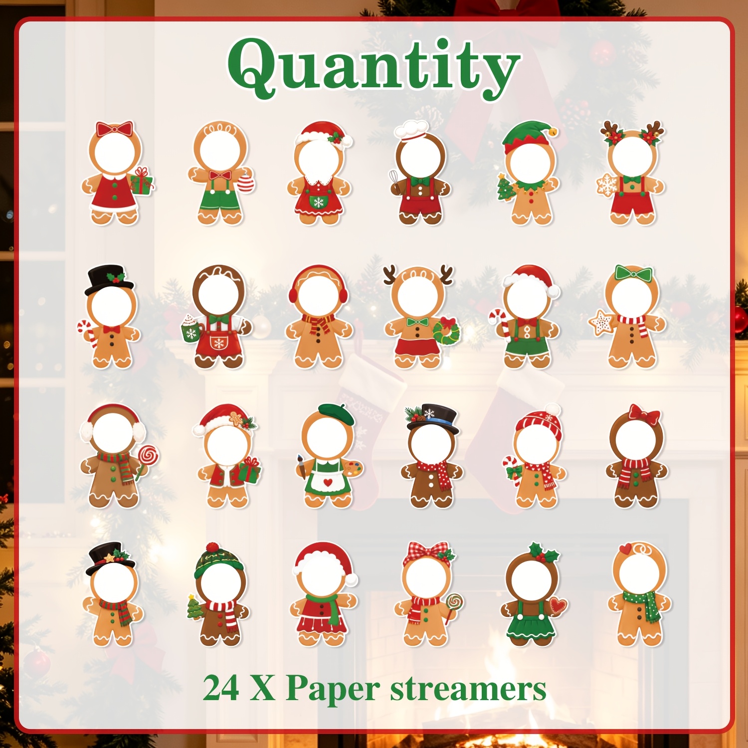 TEMU 24pcs Christmas Diy Gingerbread Photo Booth Prop Banners, Blank Photo Insert Gingerbread Cutout Hanging Garland, Christmas Multipurpose Wall
