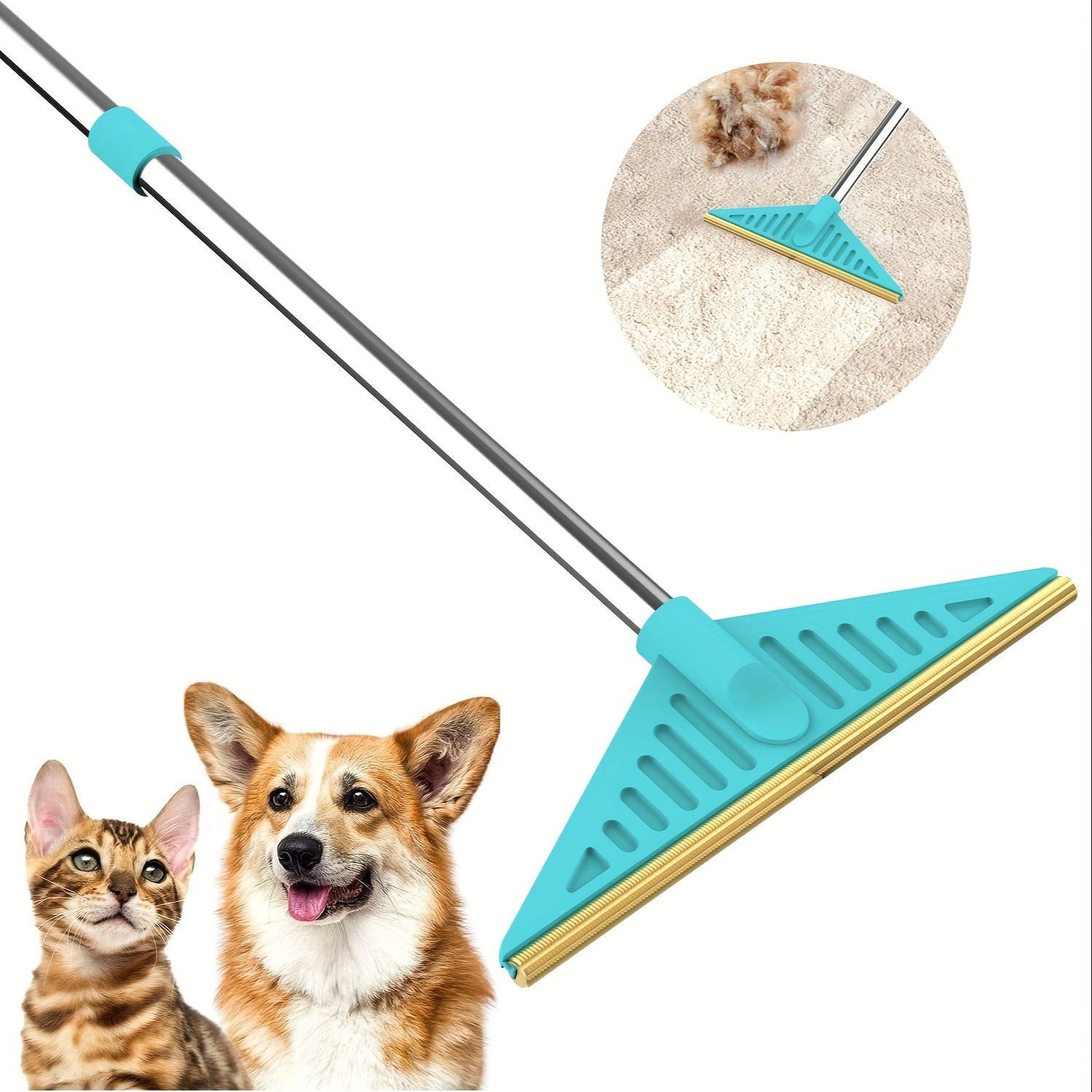 

1pc Extra-large Telescopic Handle Pet Hair Remover, Carpet And Sofa Rubber Broom For Dog And Cat Fur, Stretchable Stainless-steel Pole, Ideal For Home Floor Rug Cleaning