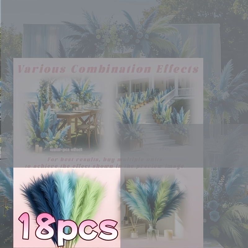 TEMU Lot de 18 nouvelles têtes de fleurs élégantes haut de gamme en herbe de artificielle vert + bleu + | Convient pour la décoration intérieure, de