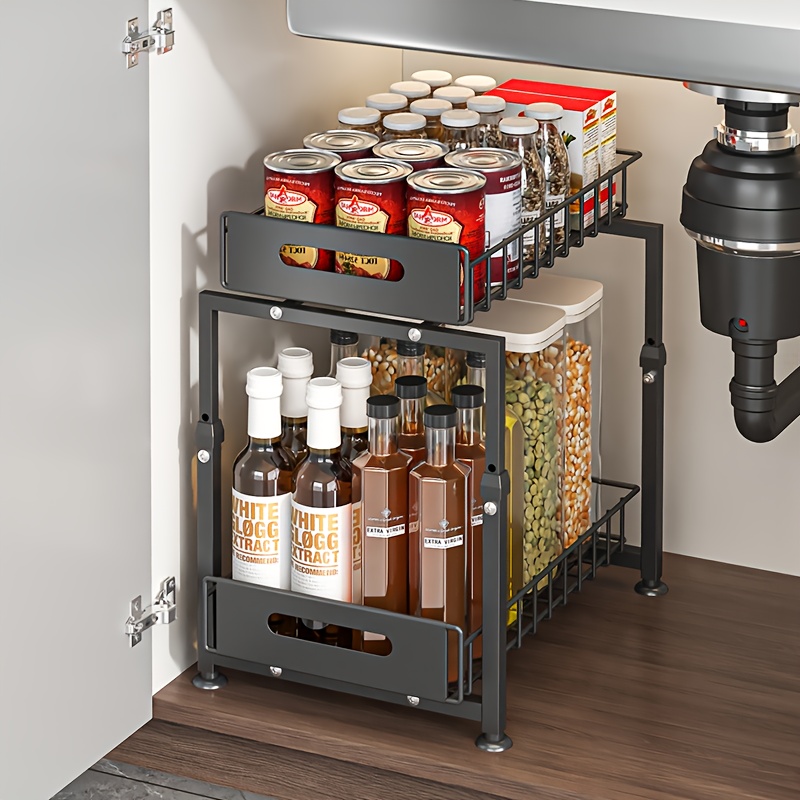 TEMU Space-saving 2-tier Under Sink Cabinet With Adjustable Height, Pull-out Metal Drawers, , Easy Assembly, Black Finish For Kitchen & Bathroom